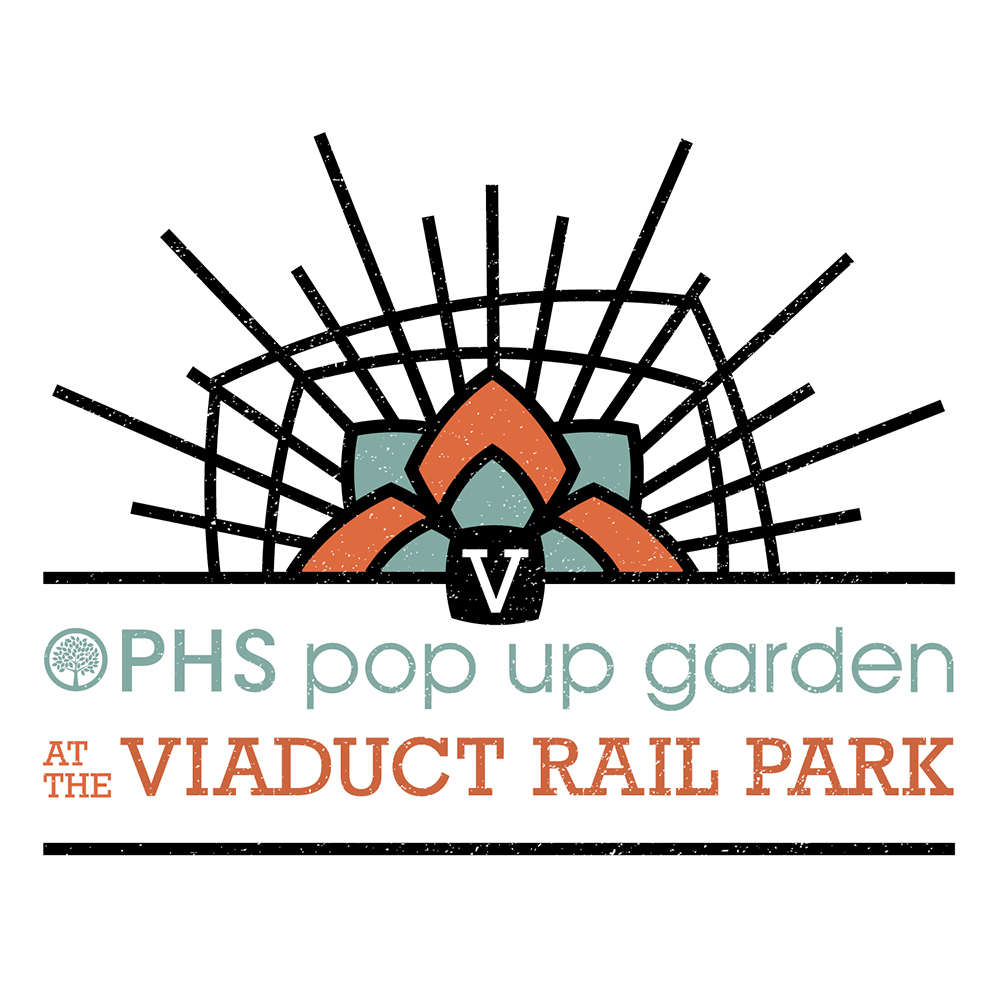 Logo for the PHS Pop Up Garden at the Viaduct Rail Park.