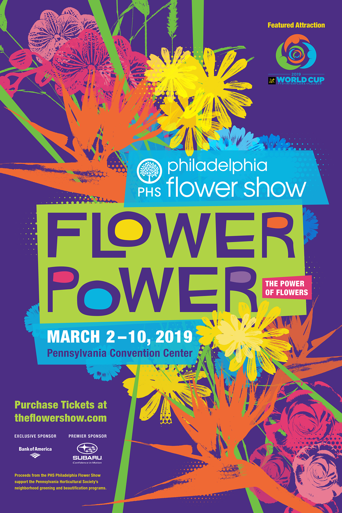 Poster design for the 2019 PHS Philadelphia Flower Show.