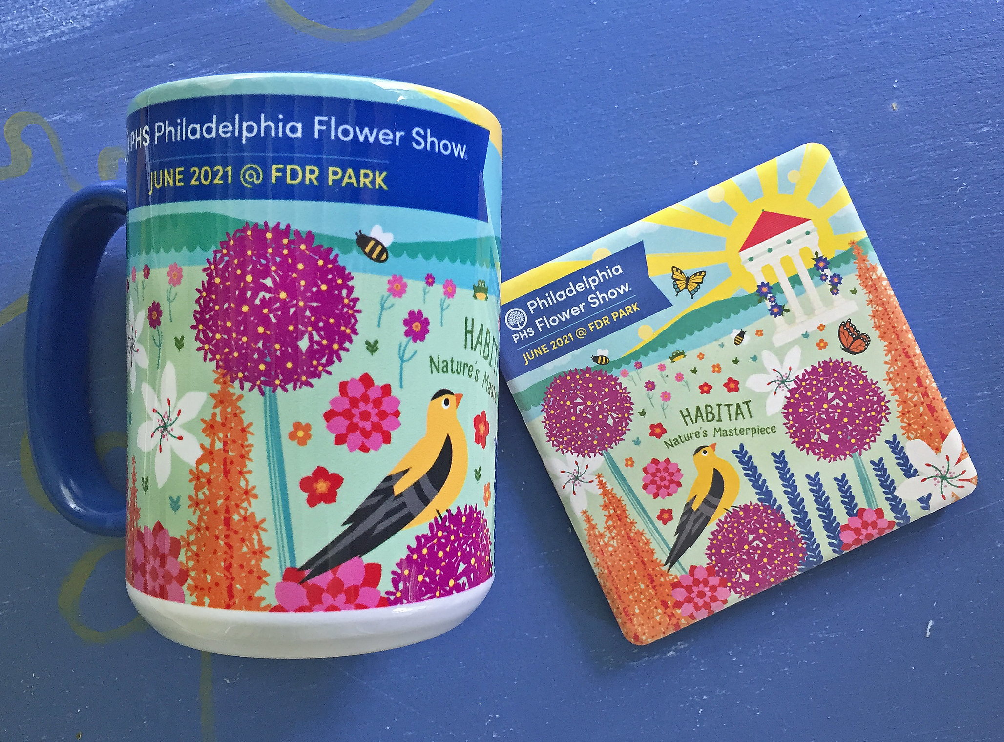 2021 PHS Flower Show merchandise - mug and coaster.