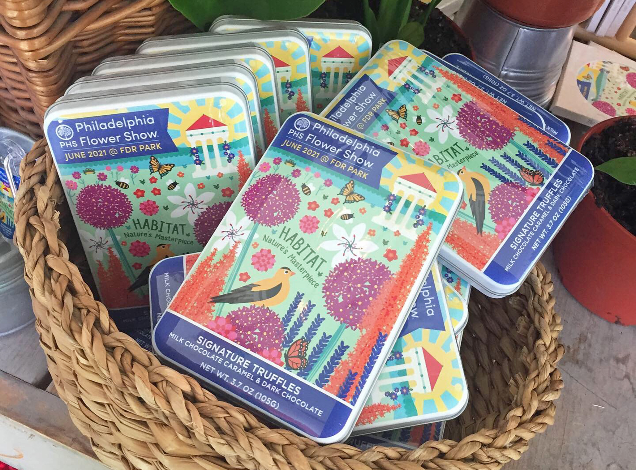 2021 Flower Show merchandise - truffles tins.