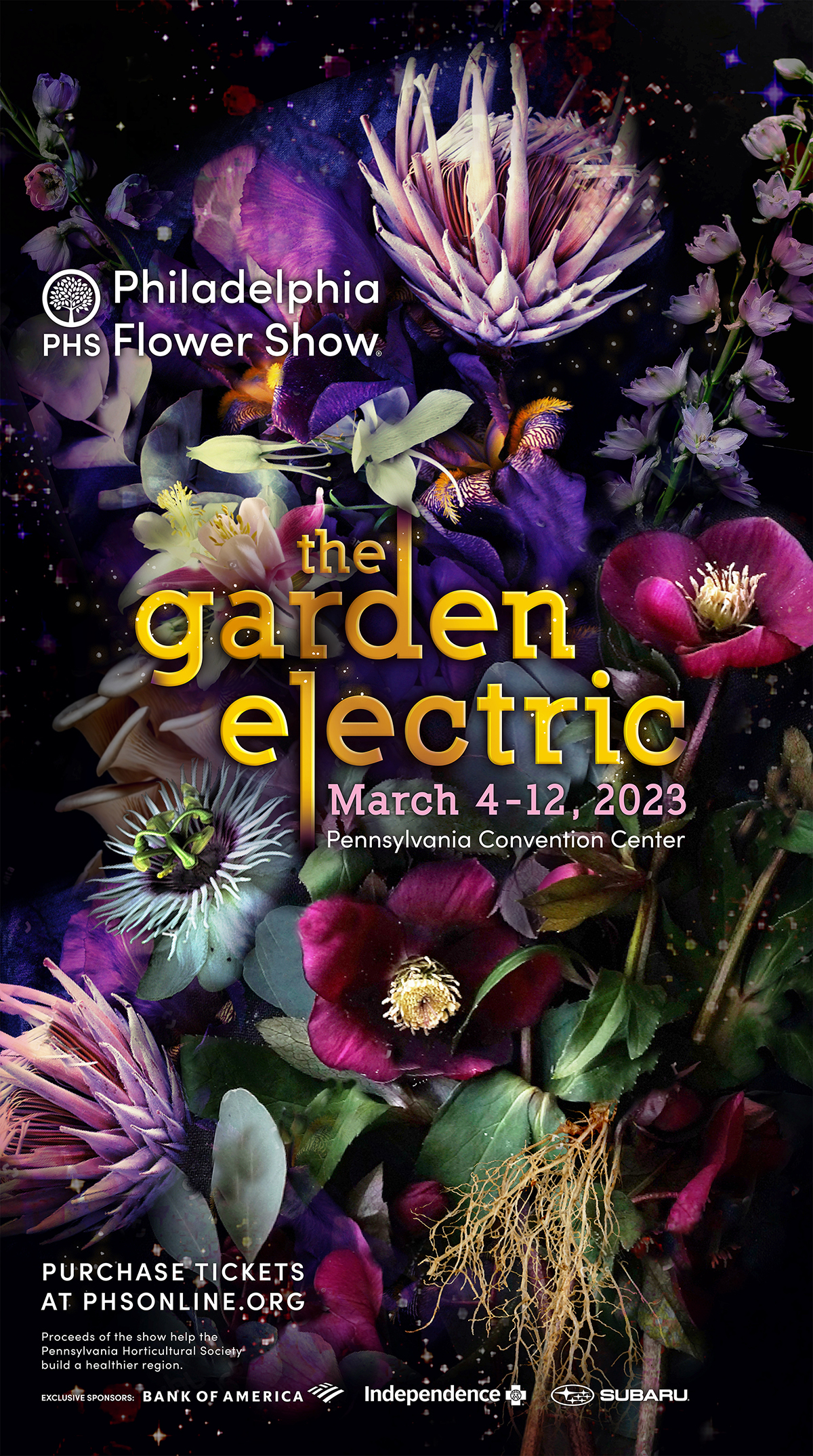 A poster option that was not chosen for the 2023 PHS Philadelphia Flower Show.