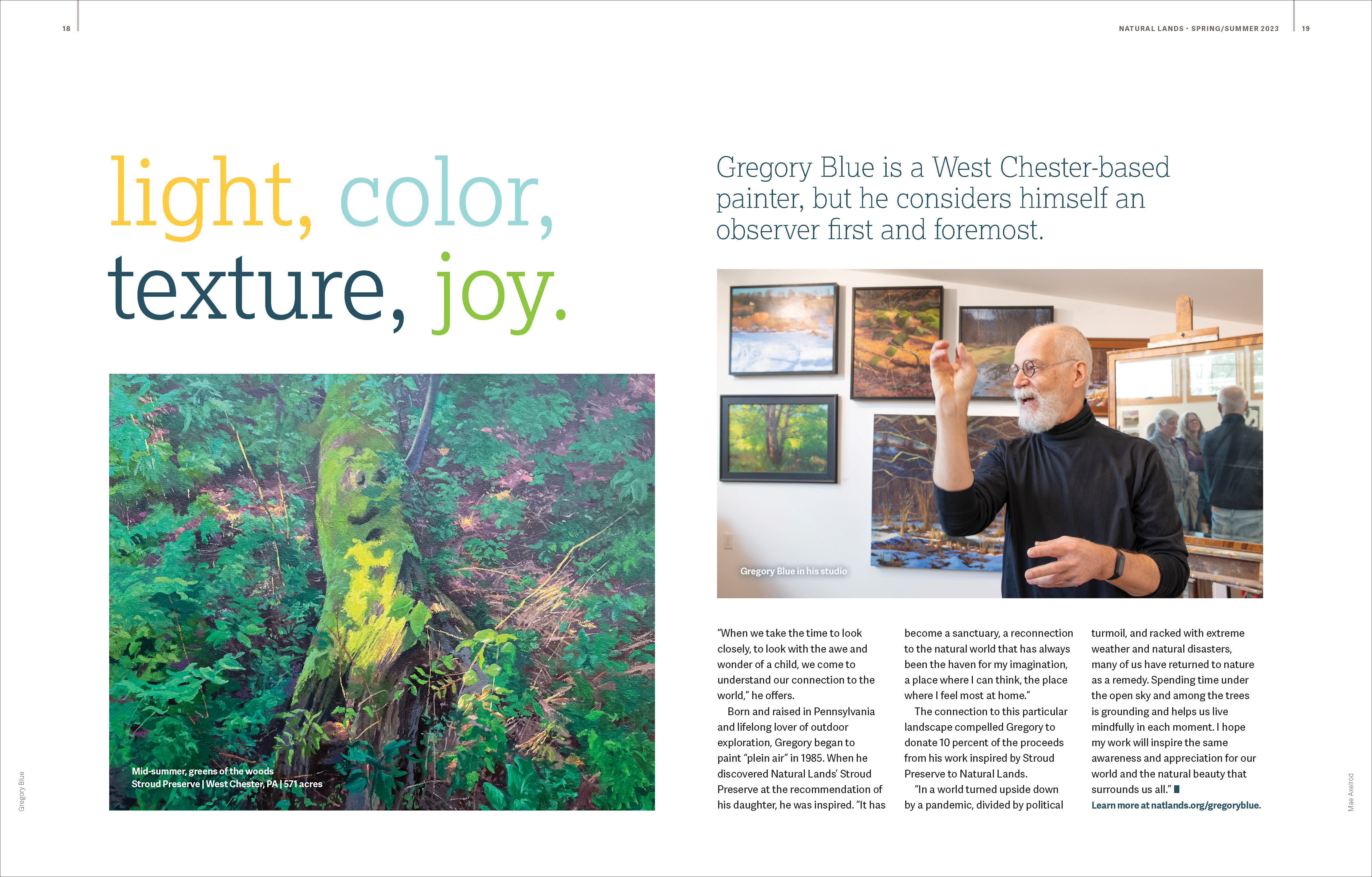 Light, Color, Texture, Joy article from Natural Lands 2023 Spring/Summer Magazine.